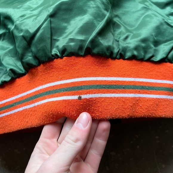 Starter Miami Hurricanes Satin Bomber Jacket Green Orange U Logo Men M - Picture 6 of 7